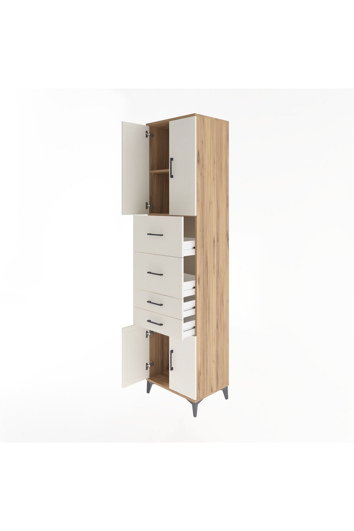 Hyperion Dolap 2 Raflı 4 Çekmeceli 4 Kapaklı 60x44x243 Çam-Aytaşı