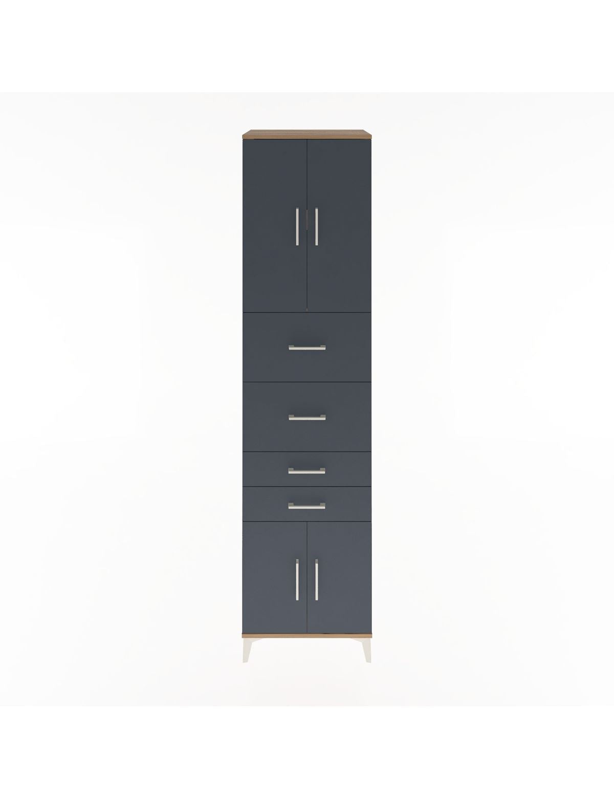 Hyperion Dolap 2 Raflı 4 Çekmeceli 4 Kapaklı 60x44x243 Çam-Antrasit