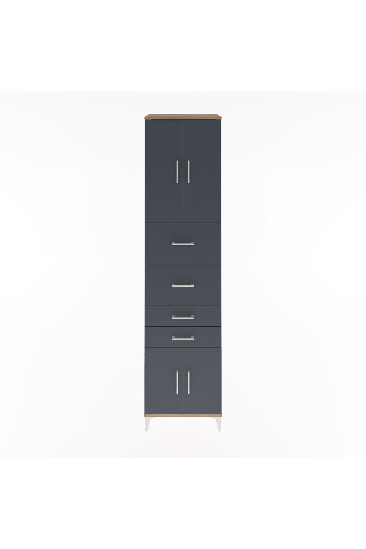 Hyperion Dolap 2 Raflı 4 Çekmeceli 4 Kapaklı 60x44x243 Çam-Antrasit