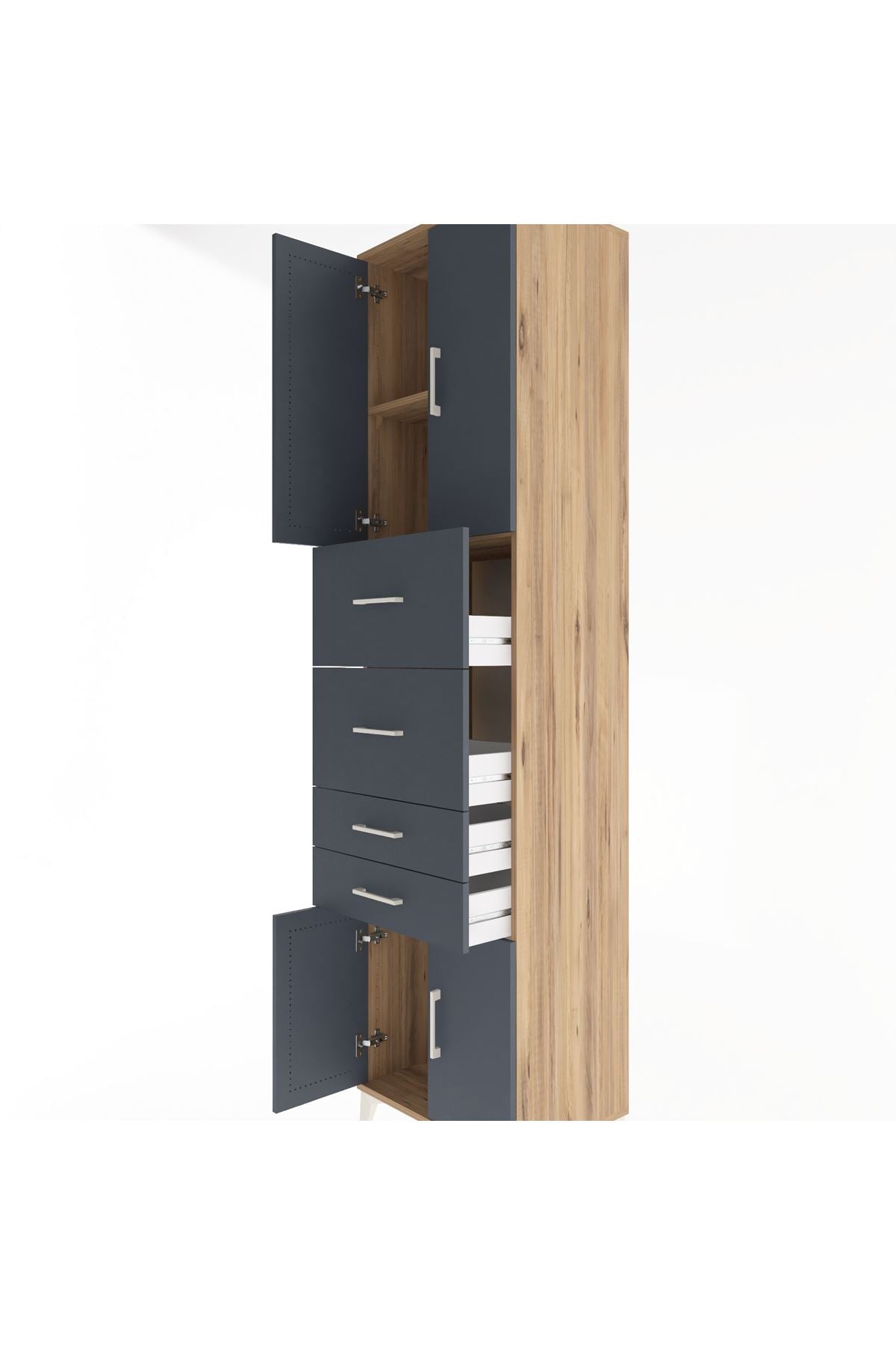 Hyperion Dolap 2 Raflı 4 Çekmeceli 4 Kapaklı 60x44x243 Çam-Antrasit