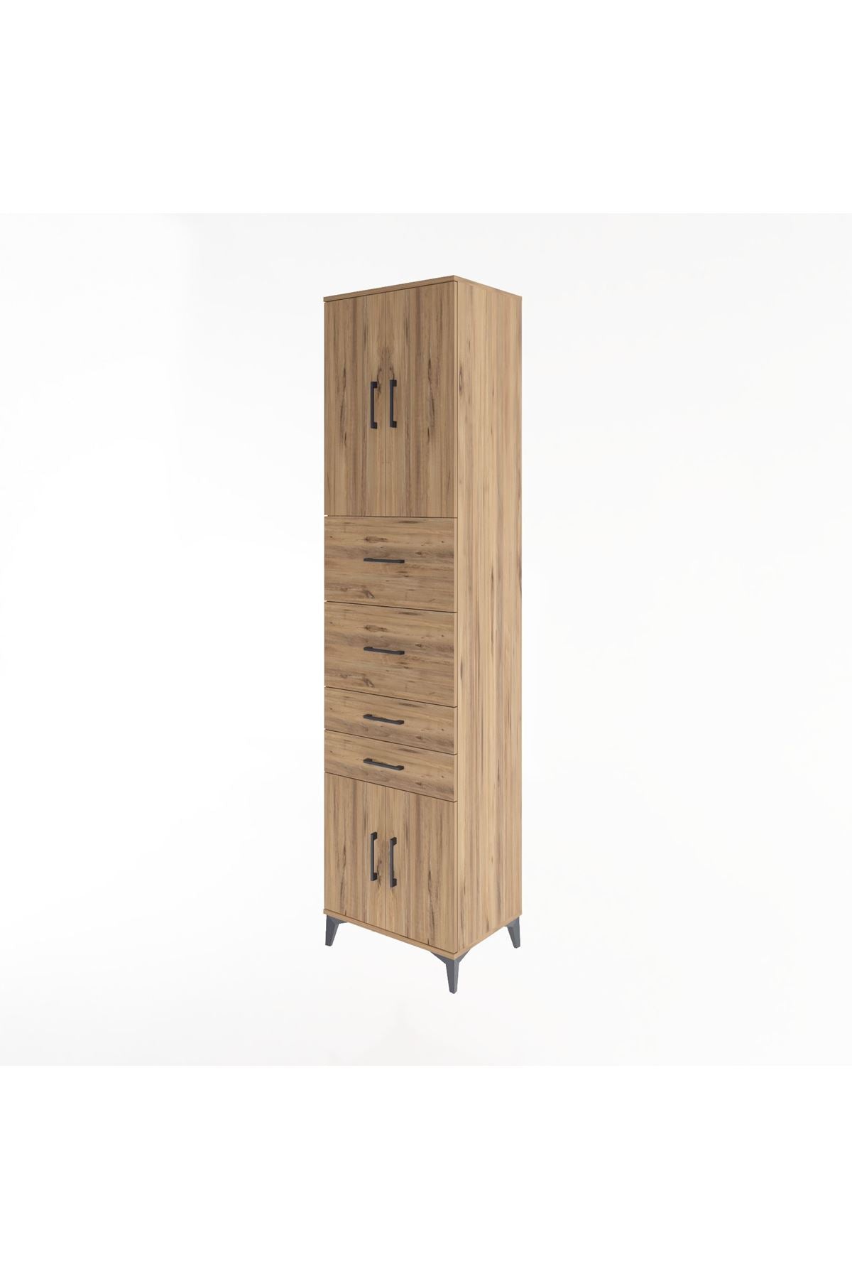 Hyperion Dolap 2 Raflı 4 Çekmeceli 4 Kapaklı 60x44x243 Çam-Çam