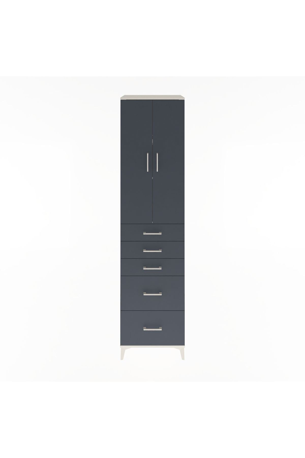 Hyperion Dolap 3 Raflı 5 Çekmeceli 2 Kapaklı 60x44x243 Aytaşı-Antrasit