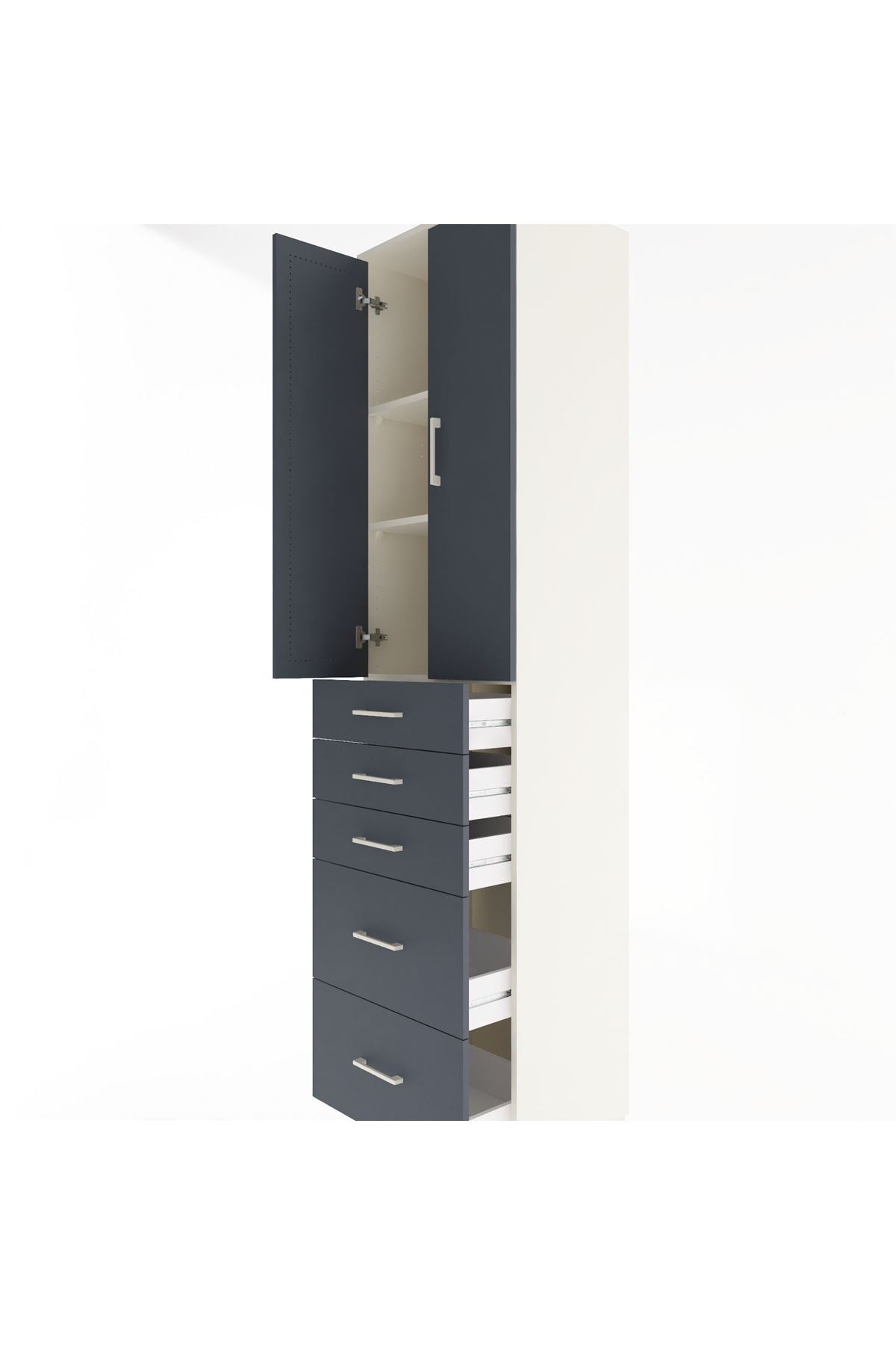 Hyperion Dolap 3 Raflı 5 Çekmeceli 2 Kapaklı 60x44x243 Aytaşı-Antrasit