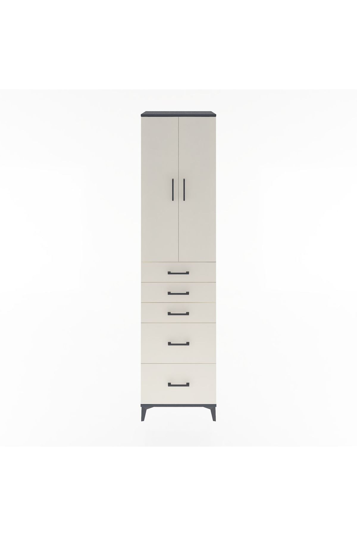 Hyperion Dolap 3 Raflı 5 Çekmeceli 2 Kapaklı 60x44x243 Antrasit-Aytaşı