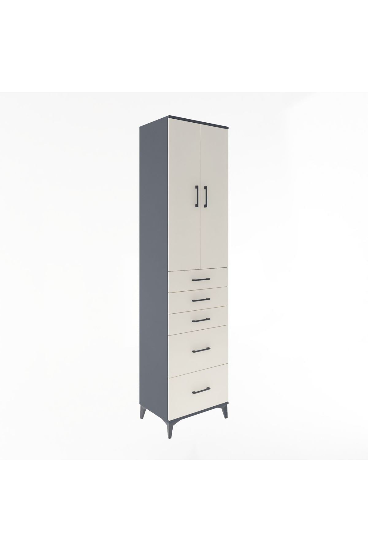 Hyperion Dolap 3 Raflı 5 Çekmeceli 2 Kapaklı 60x44x243 Antrasit-Aytaşı