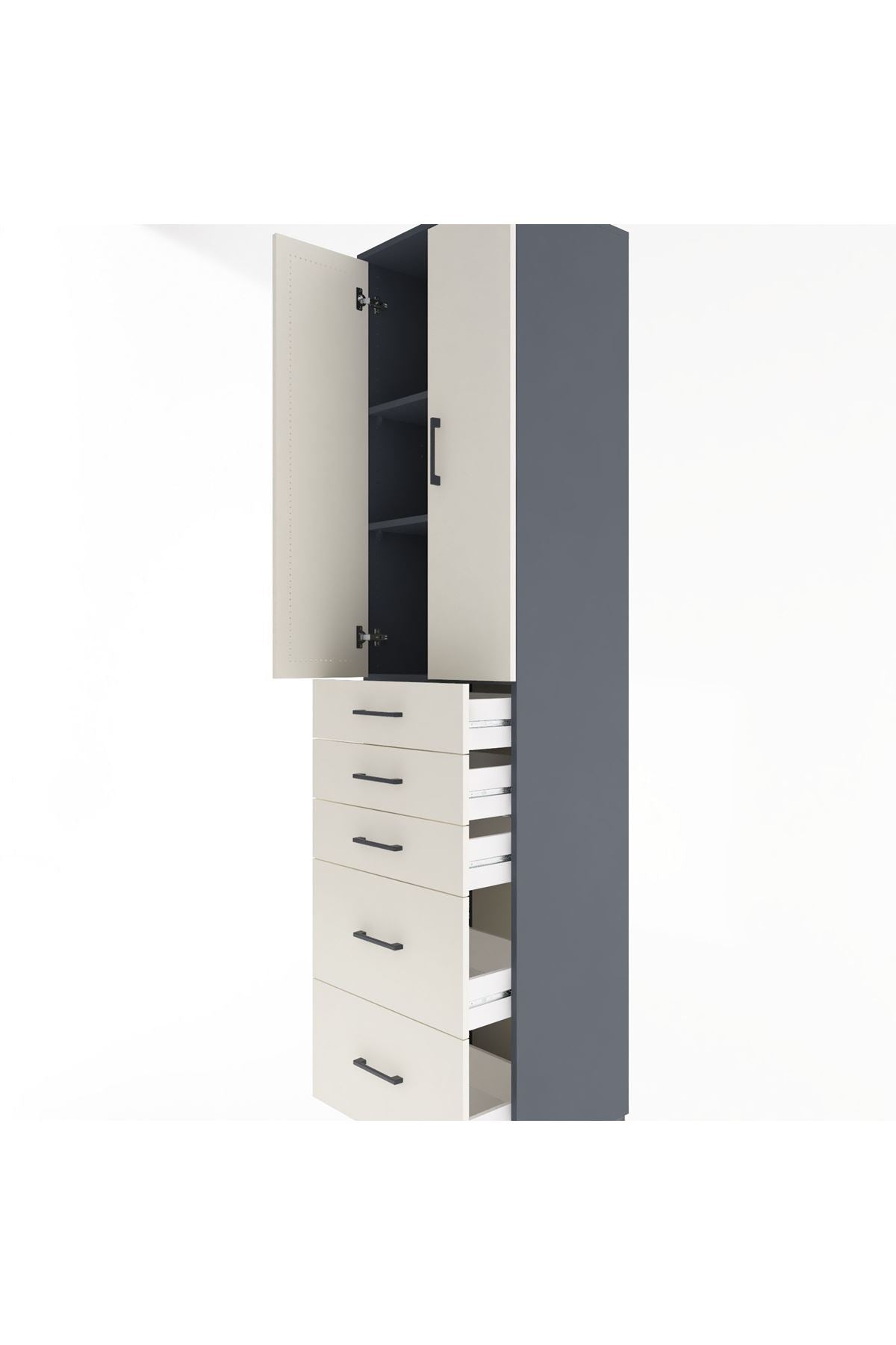 Hyperion Dolap 3 Raflı 5 Çekmeceli 2 Kapaklı 60x44x243 Antrasit-Aytaşı