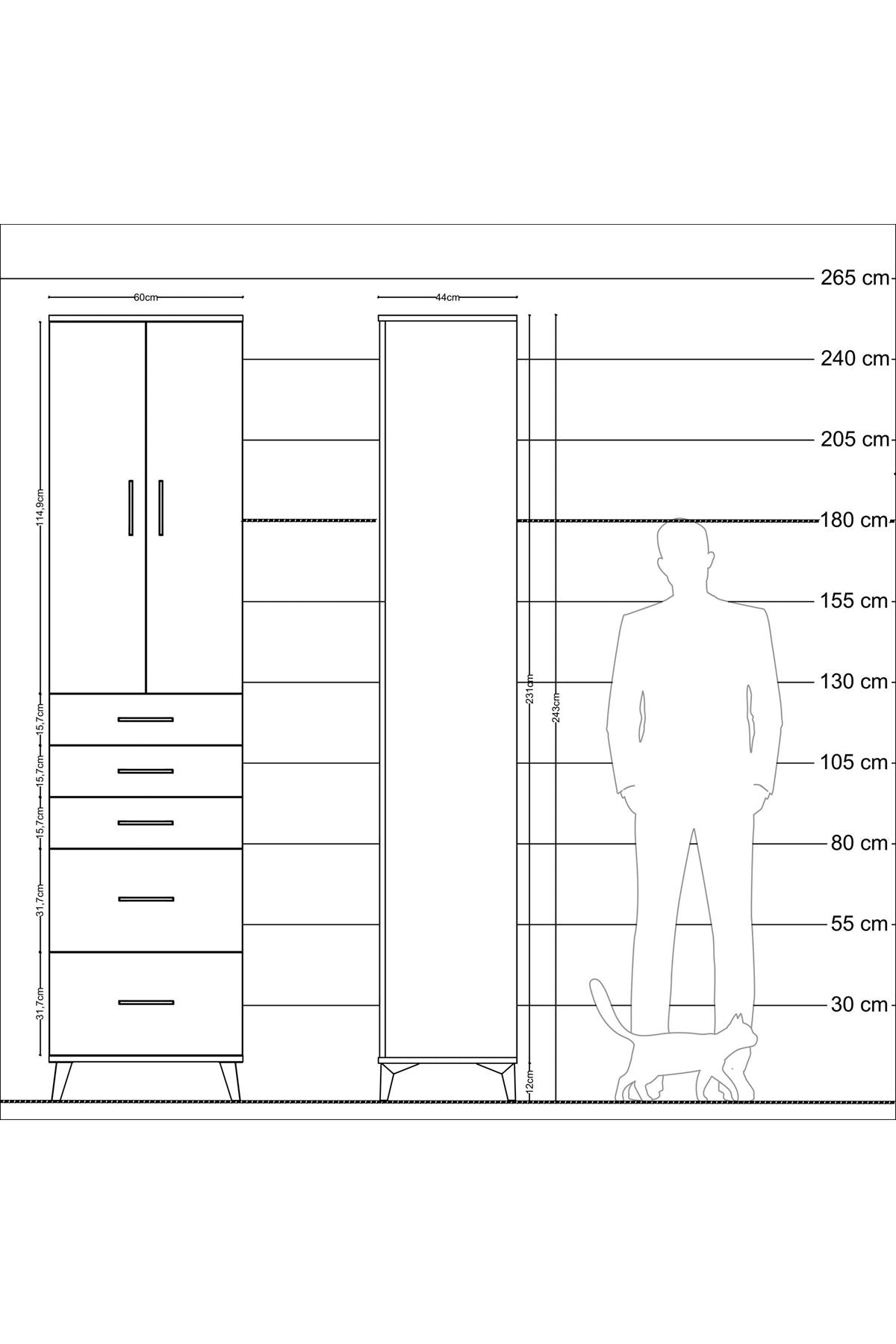 Hyperion Dolap 3 Raflı 5 Çekmeceli 2 Kapaklı 60x44x243 Antrasit-Aytaşı