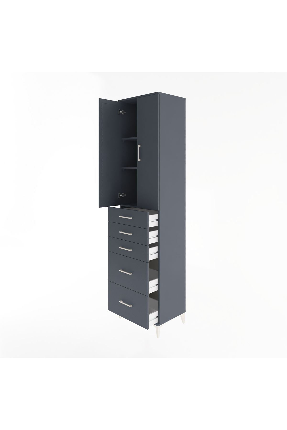 Hyperion Dolap 3 Raflı 5 Çekmeceli 2 Kapaklı 60x44x243 Antrasit-Antrasit
