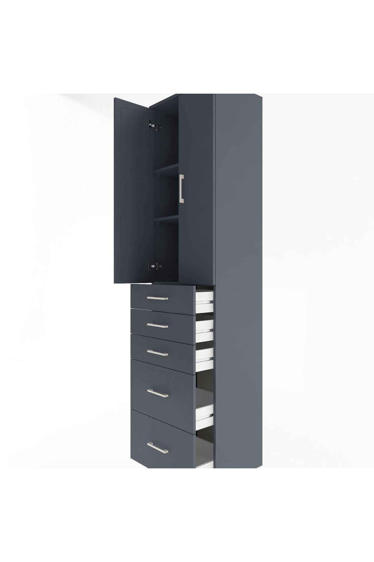 Hyperion Dolap 3 Raflı 5 Çekmeceli 2 Kapaklı 60x44x243 Antrasit-Antrasit