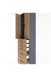 Hyperion Dolap 3 Raflı 5 Çekmeceli 2 Kapaklı 60x44x243 Antrasit-Çam
