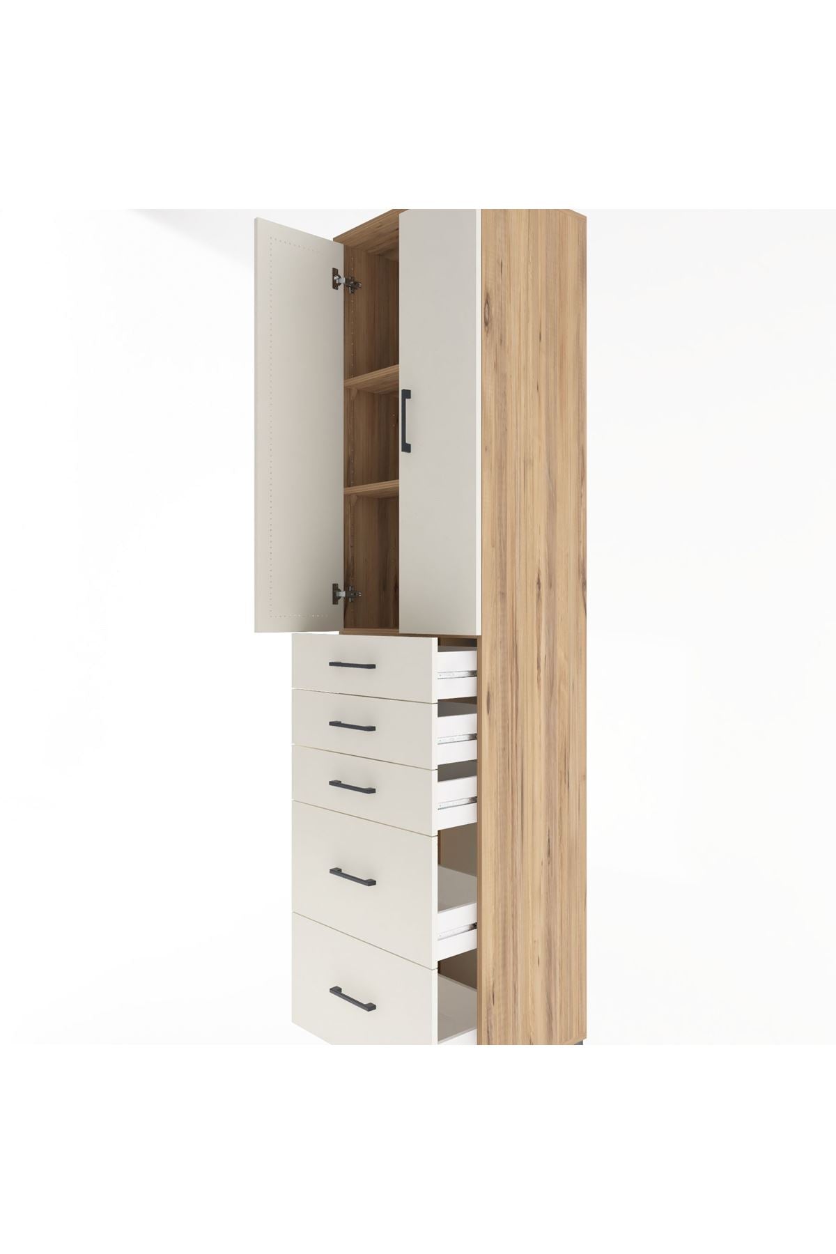 Hyperion Dolap 3 Raflı 5 Çekmeceli 2 Kapaklı 60x44x243 Çam-Aytaşı