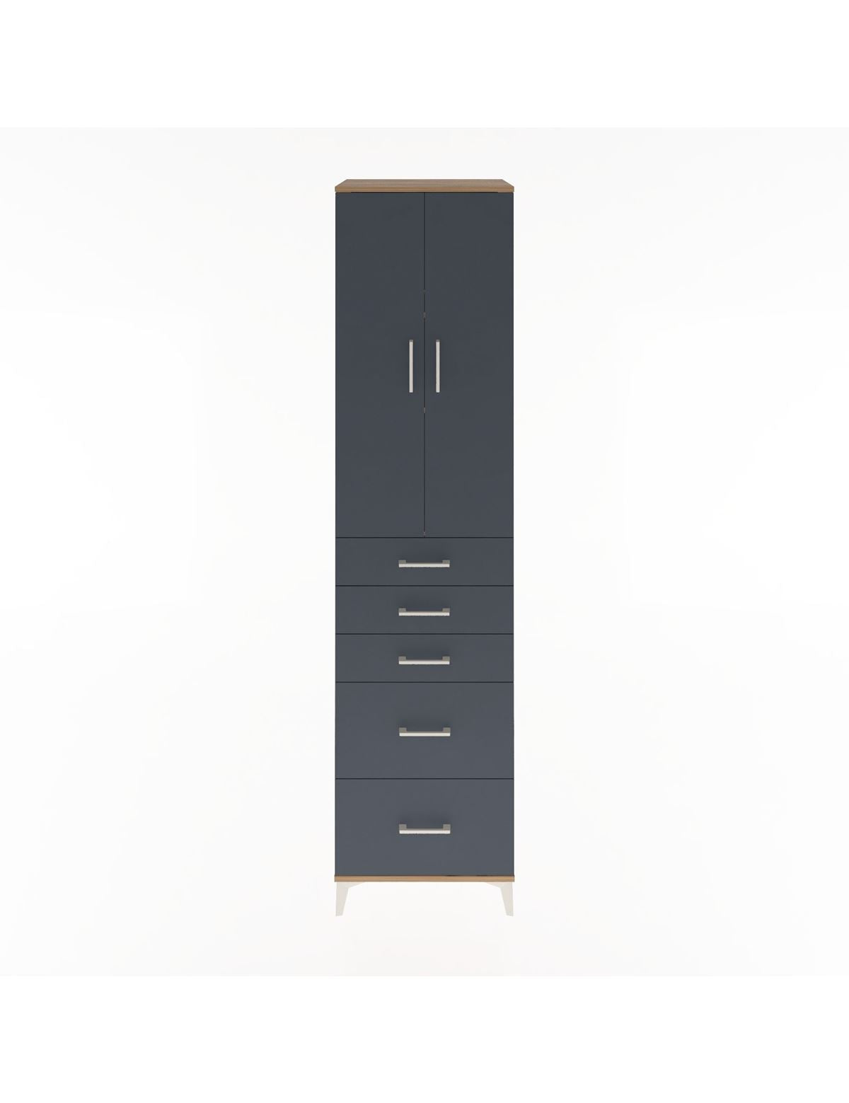 Hyperion Dolap 3 Raflı 5 Çekmeceli 2 Kapaklı 60x44x243 Çam-Antrasit