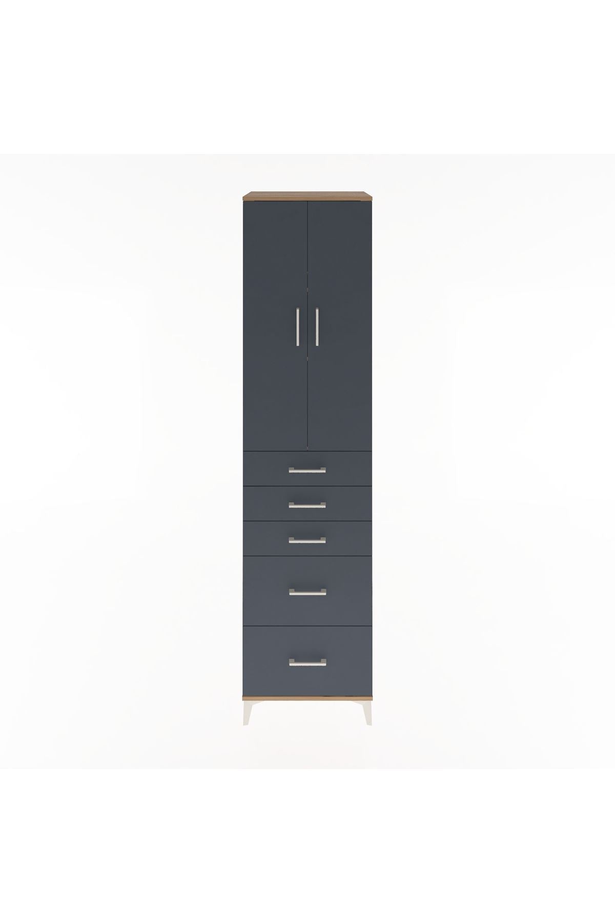 Hyperion Dolap 3 Raflı 5 Çekmeceli 2 Kapaklı 60x44x243 Çam-Antrasit