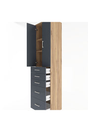 Hyperion Dolap 3 Raflı 5 Çekmeceli 2 Kapaklı 60x44x243 Çam-Antrasit