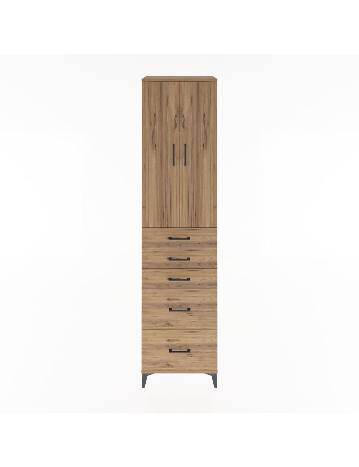 Hyperion Dolap 3 Raflı 5 Çekmeceli 2 Kapaklı 60x44x243 Çam-Çam