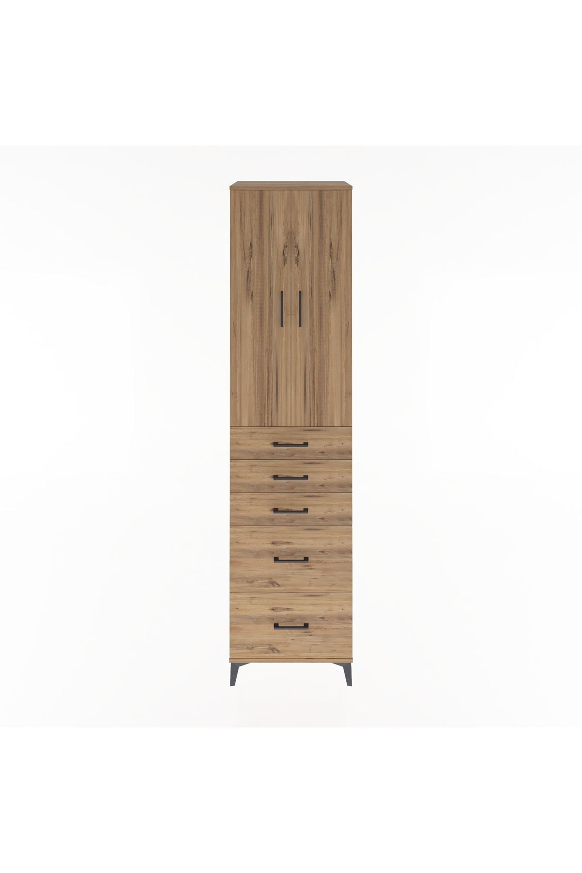 Hyperion Dolap 3 Raflı 5 Çekmeceli 2 Kapaklı 60x44x243 Çam-Çam