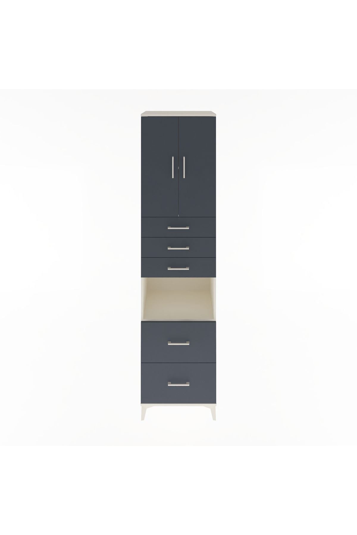 Hyperion Dolap 3 Raflı 5 Çekmeceli 2 Kapaklı 60x44x243 Aytaşı-Antrasit