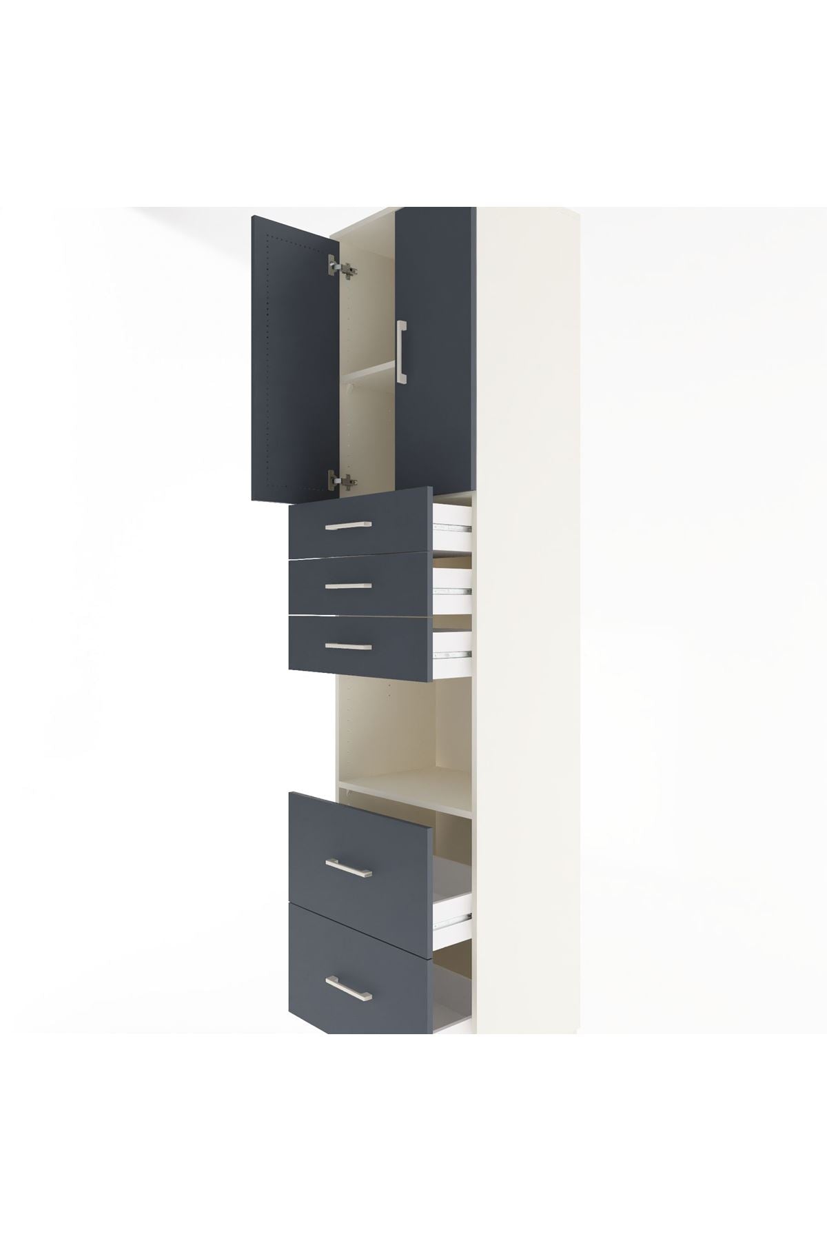 Hyperion Dolap 3 Raflı 5 Çekmeceli 2 Kapaklı 60x44x243 Aytaşı-Antrasit