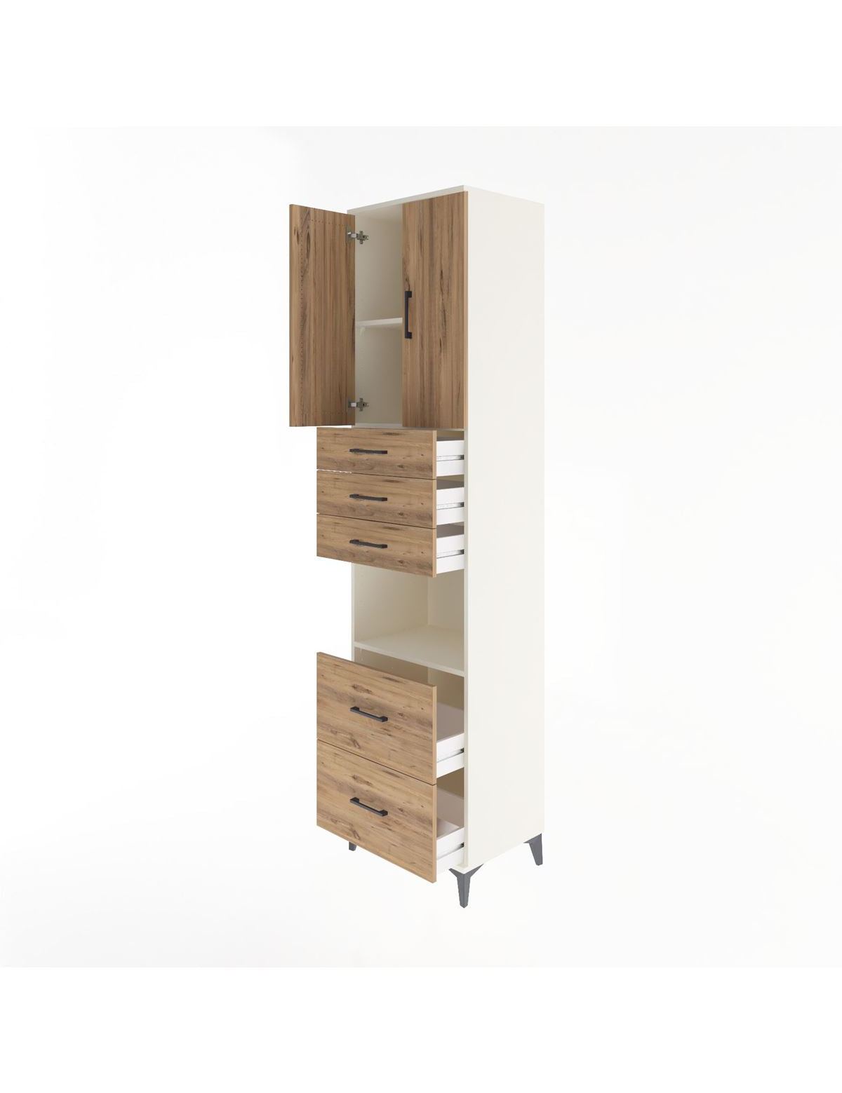Hyperion Dolap 3 Raflı 5 Çekmeceli 2 Kapaklı 60x44x243 - S65M065V3B