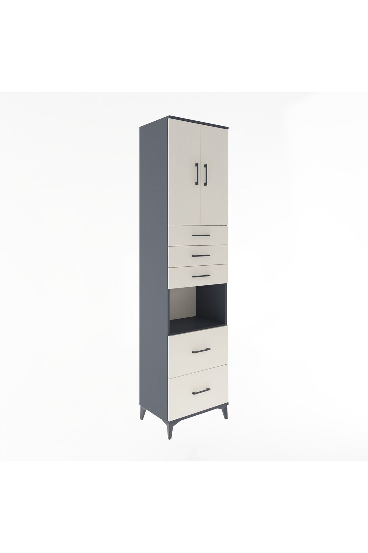Hyperion Dolap 3 Raflı 5 Çekmeceli 2 Kapaklı 60x44x243 Antrasit-Aytaşı