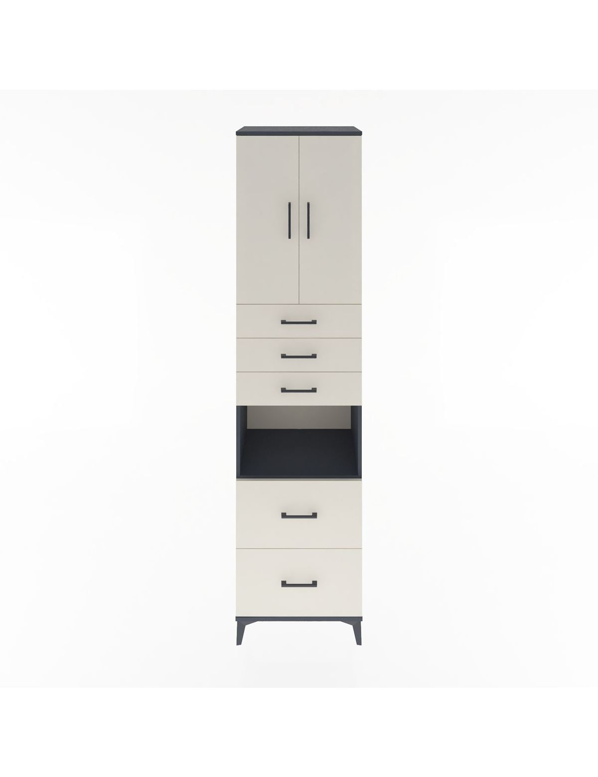 Hyperion Dolap 3 Raflı 5 Çekmeceli 2 Kapaklı 60x44x243 Antrasit-Aytaşı