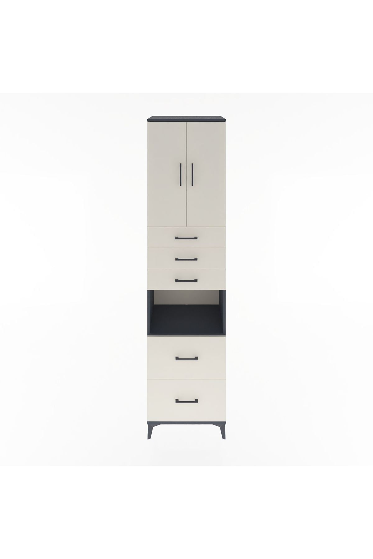 Hyperion Dolap 3 Raflı 5 Çekmeceli 2 Kapaklı 60x44x243 Antrasit-Aytaşı