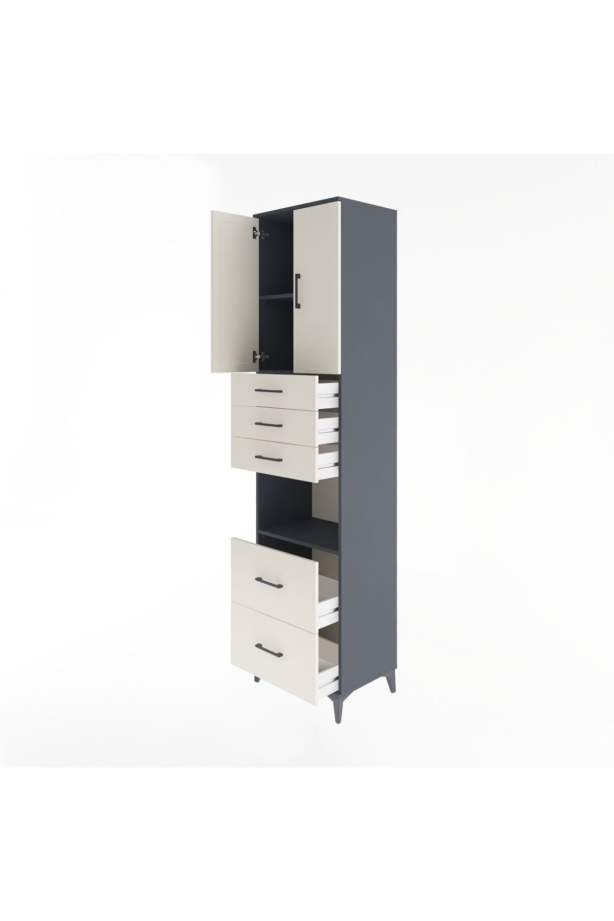 Hyperion Dolap 3 Raflı 5 Çekmeceli 2 Kapaklı 60x44x243 Antrasit-Aytaşı