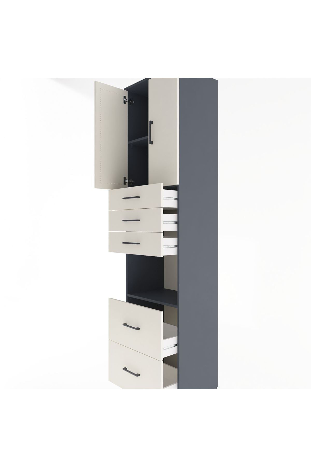 Hyperion Dolap 3 Raflı 5 Çekmeceli 2 Kapaklı 60x44x243 Antrasit-Aytaşı