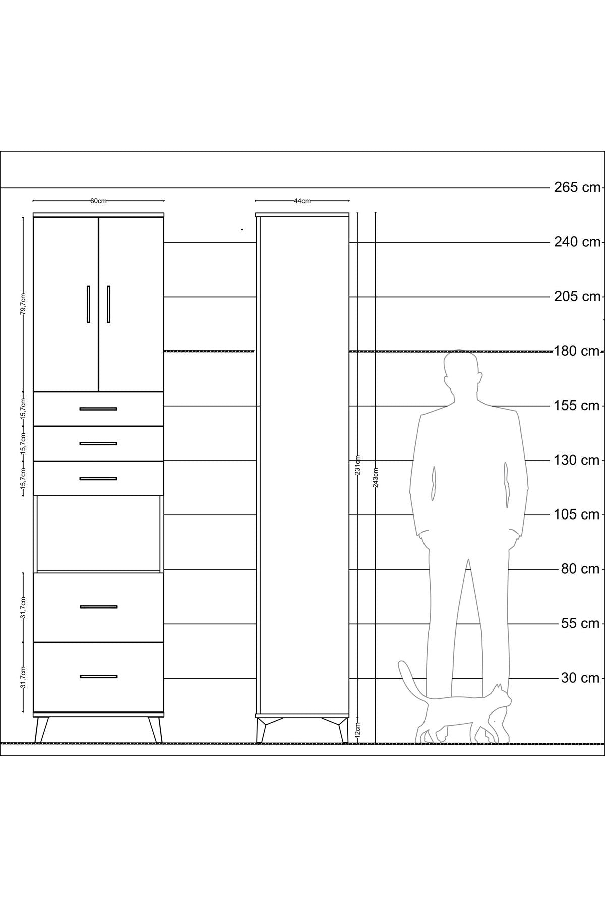 Hyperion Dolap 3 Raflı 5 Çekmeceli 2 Kapaklı 60x44x243 - S65M065V5B