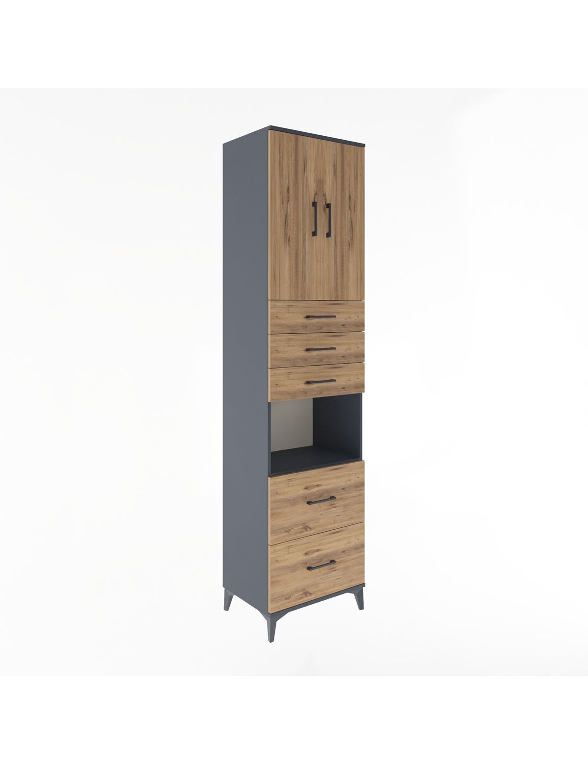 Hyperion Dolap 3 Raflı 5 Çekmeceli 2 Kapaklı 60x44x243 Antrasit-Çam