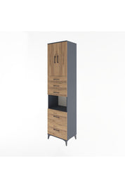 Hyperion Dolap 3 Raflı 5 Çekmeceli 2 Kapaklı 60x44x243 Antrasit-Çam