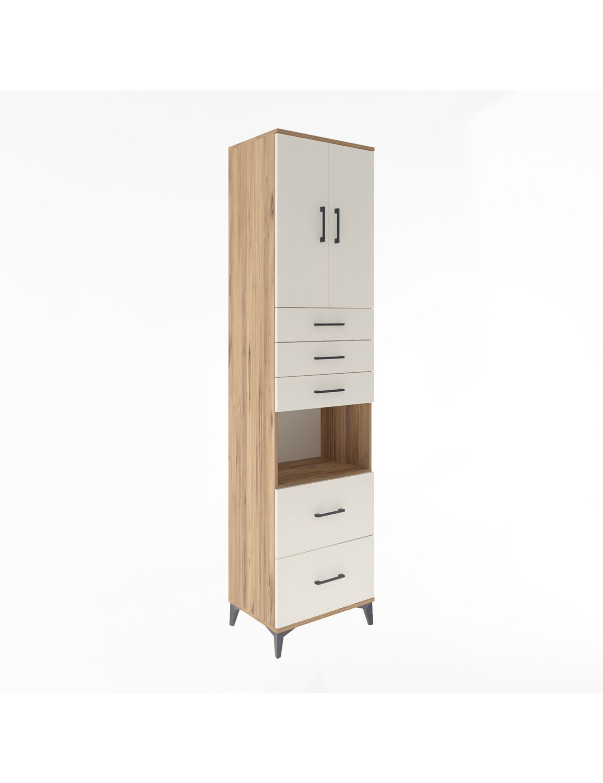 Hyperion Dolap 3 Raflı 5 Çekmeceli 2 Kapaklı 60x44x243 Çam-Aytaşı