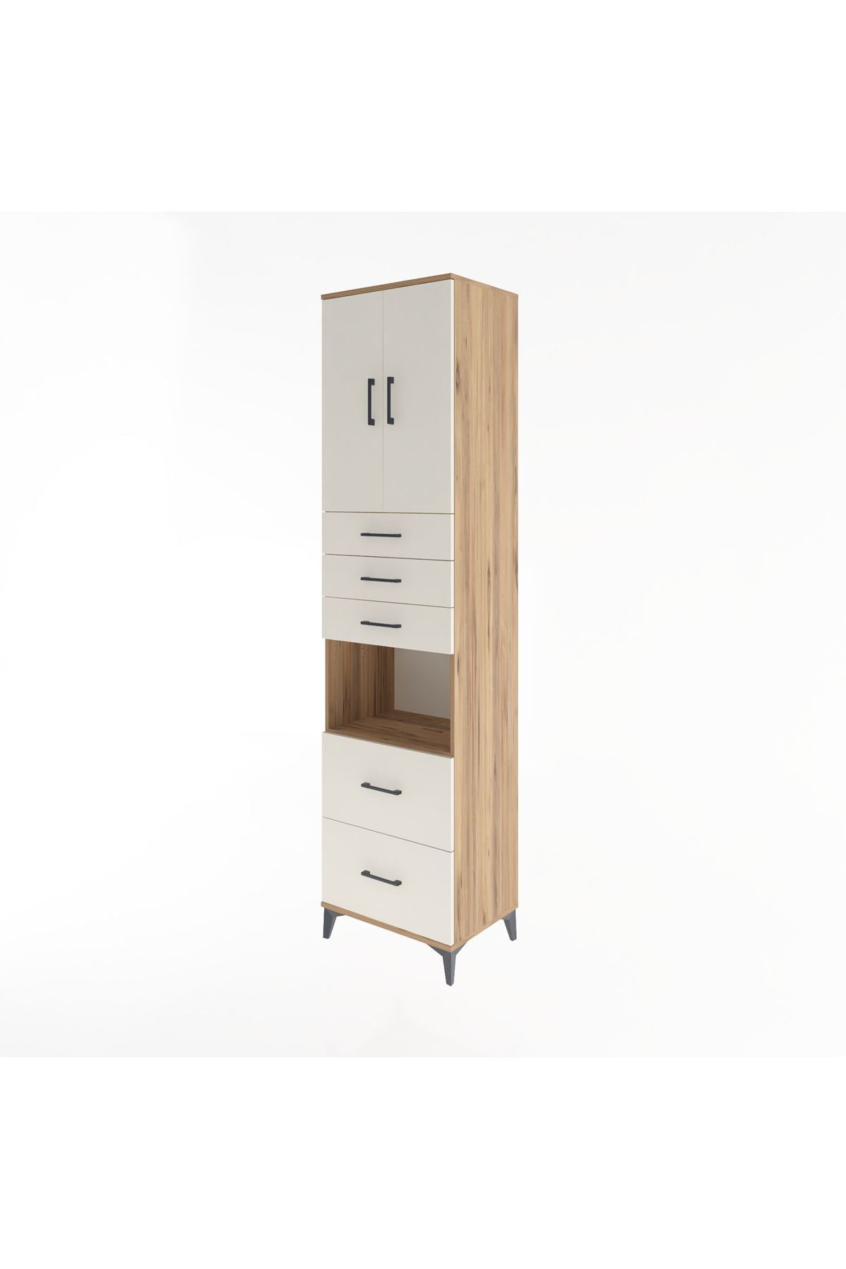 Hyperion Dolap 3 Raflı 5 Çekmeceli 2 Kapaklı 60x44x243 Çam-Aytaşı