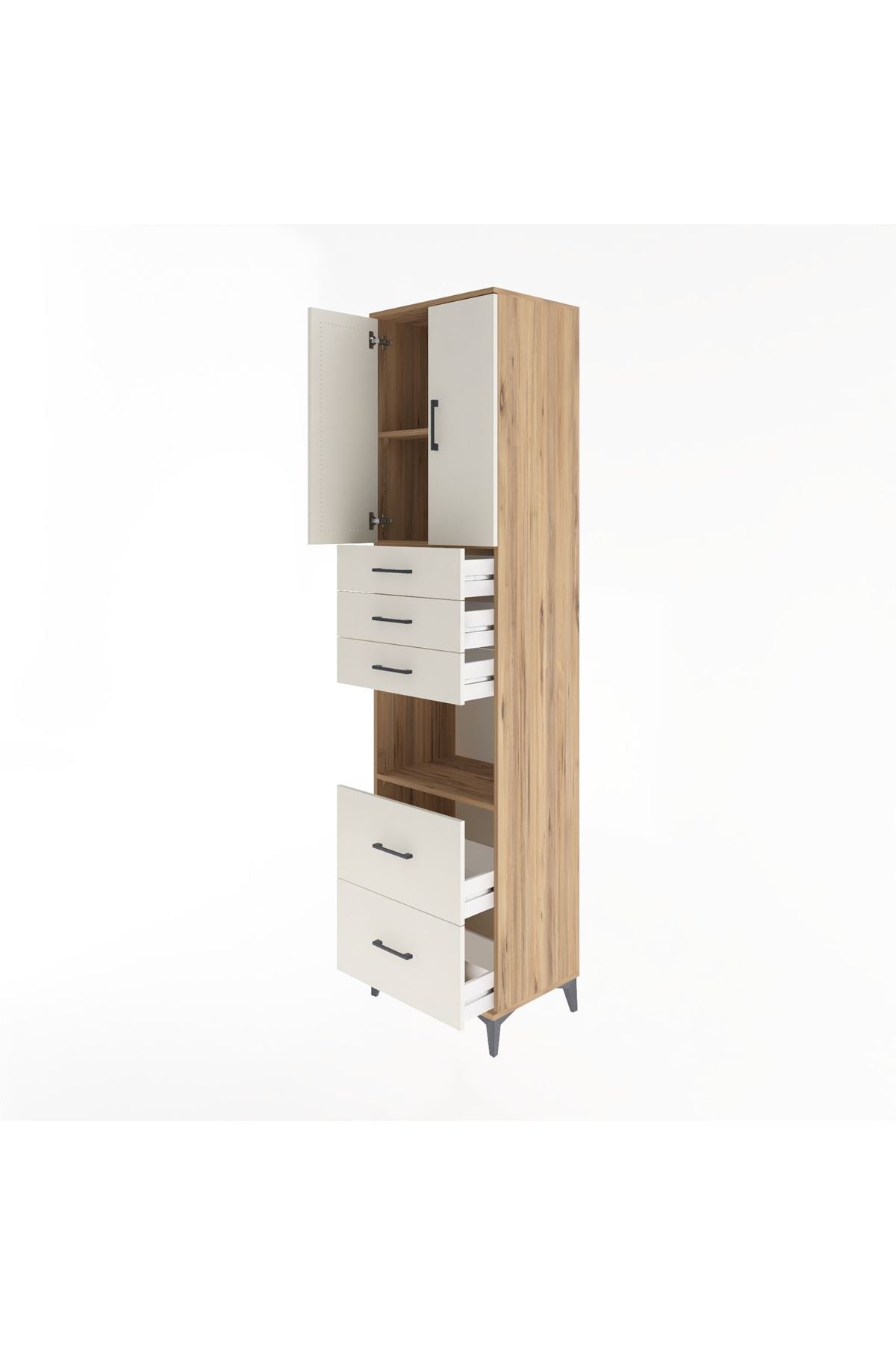 Hyperion Dolap 3 Raflı 5 Çekmeceli 2 Kapaklı 60x44x243 Çam-Aytaşı