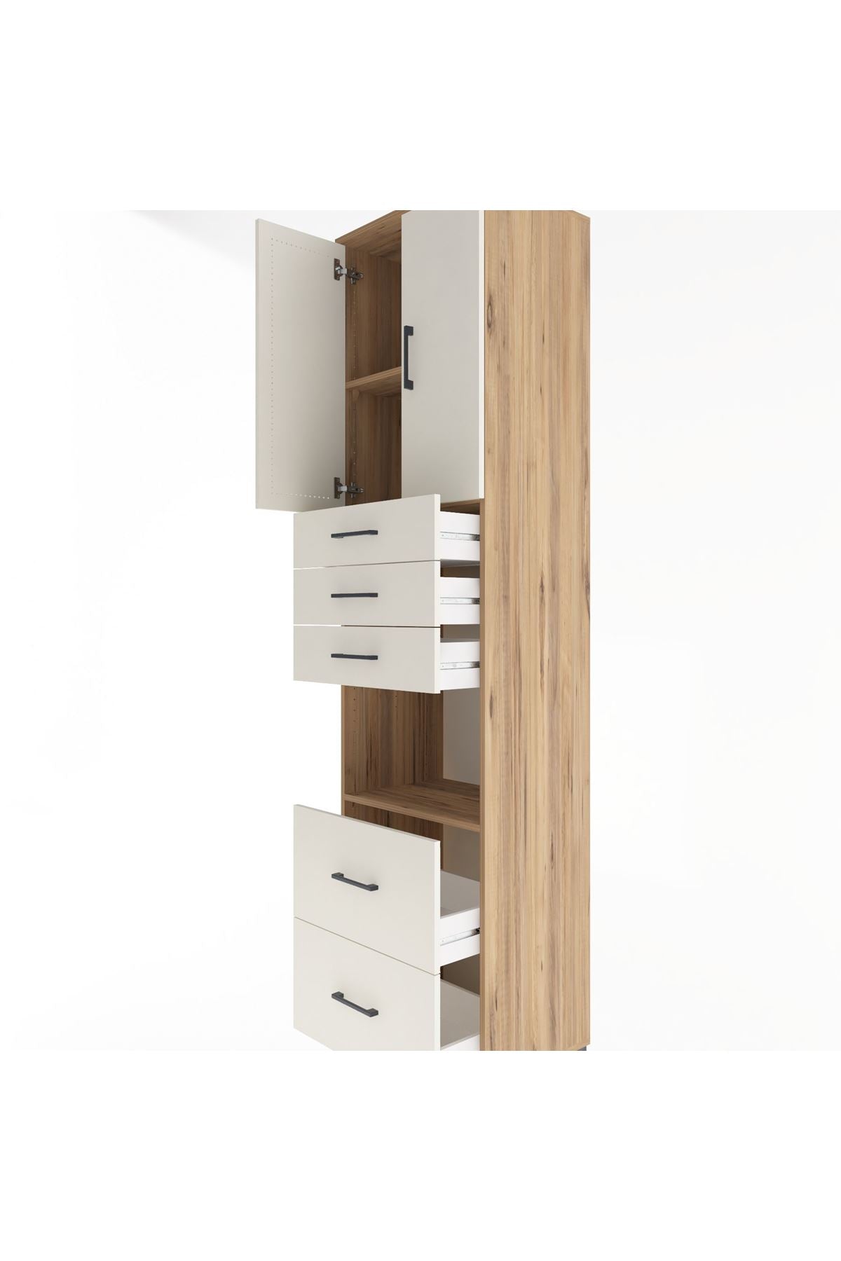 Hyperion Dolap 3 Raflı 5 Çekmeceli 2 Kapaklı 60x44x243 Çam-Aytaşı