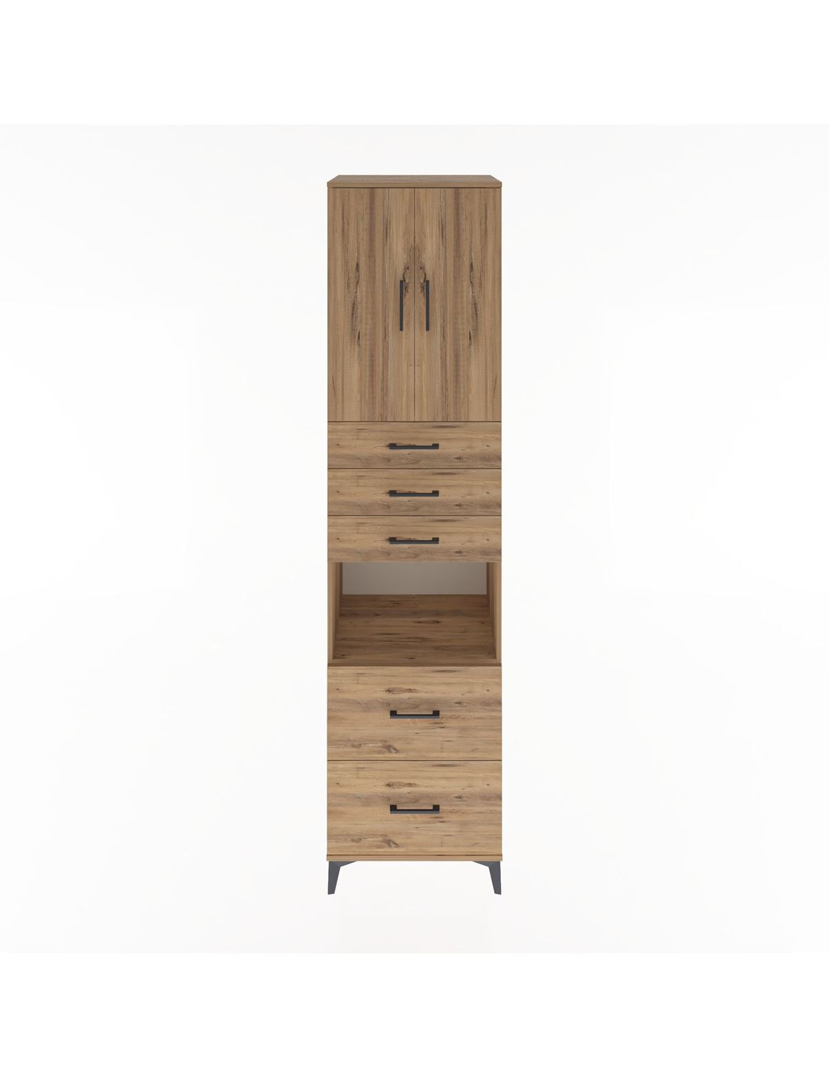 Hyperion Dolap 3 Raflı 5 Çekmeceli 2 Kapaklı 60x44x243 Çam-Çam