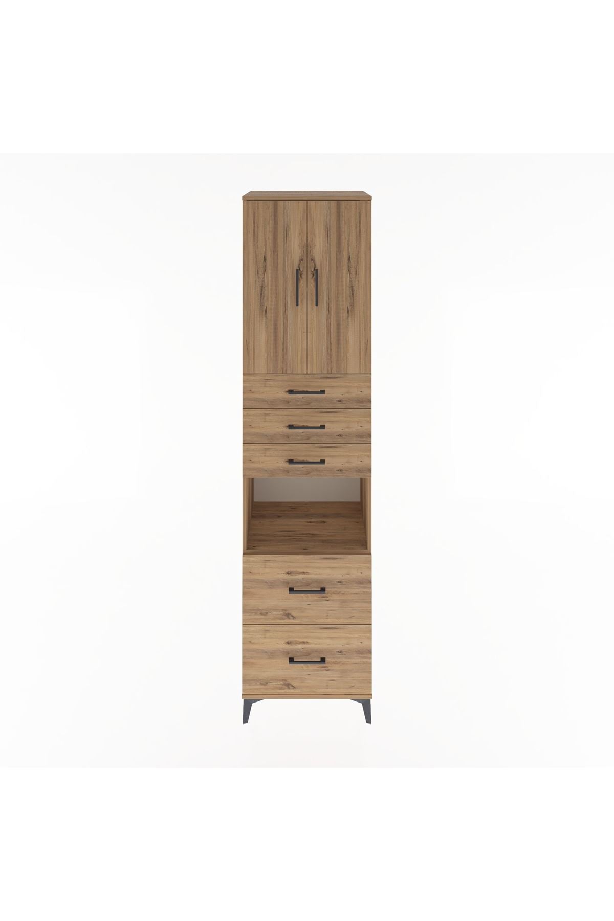 Hyperion Dolap 3 Raflı 5 Çekmeceli 2 Kapaklı 60x44x243 Çam-Çam