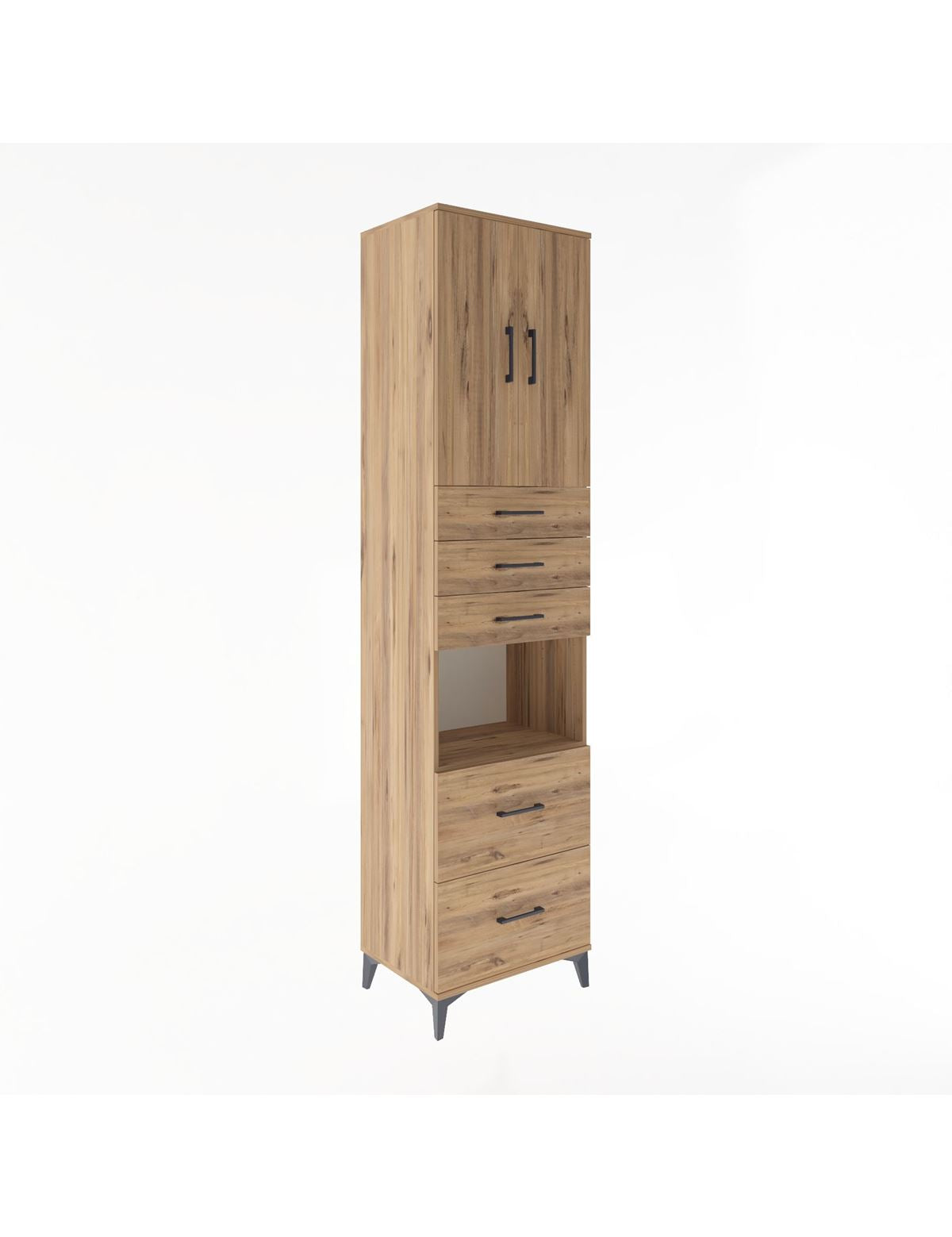 Hyperion Dolap 3 Raflı 5 Çekmeceli 2 Kapaklı 60x44x243 Çam-Çam