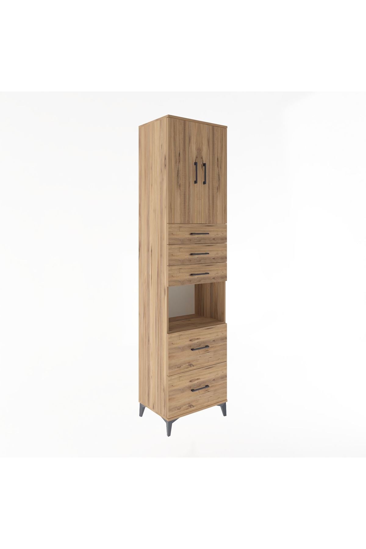 Hyperion Dolap 3 Raflı 5 Çekmeceli 2 Kapaklı 60x44x243 Çam-Çam