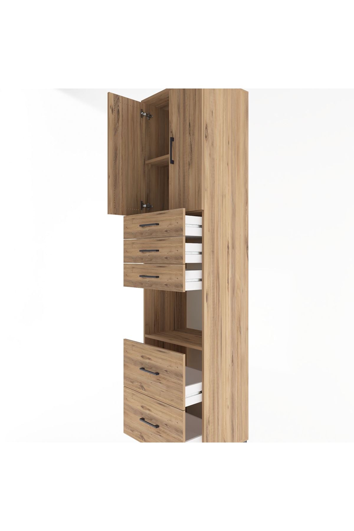 Hyperion Dolap 3 Raflı 5 Çekmeceli 2 Kapaklı 60x44x243 Çam-Çam