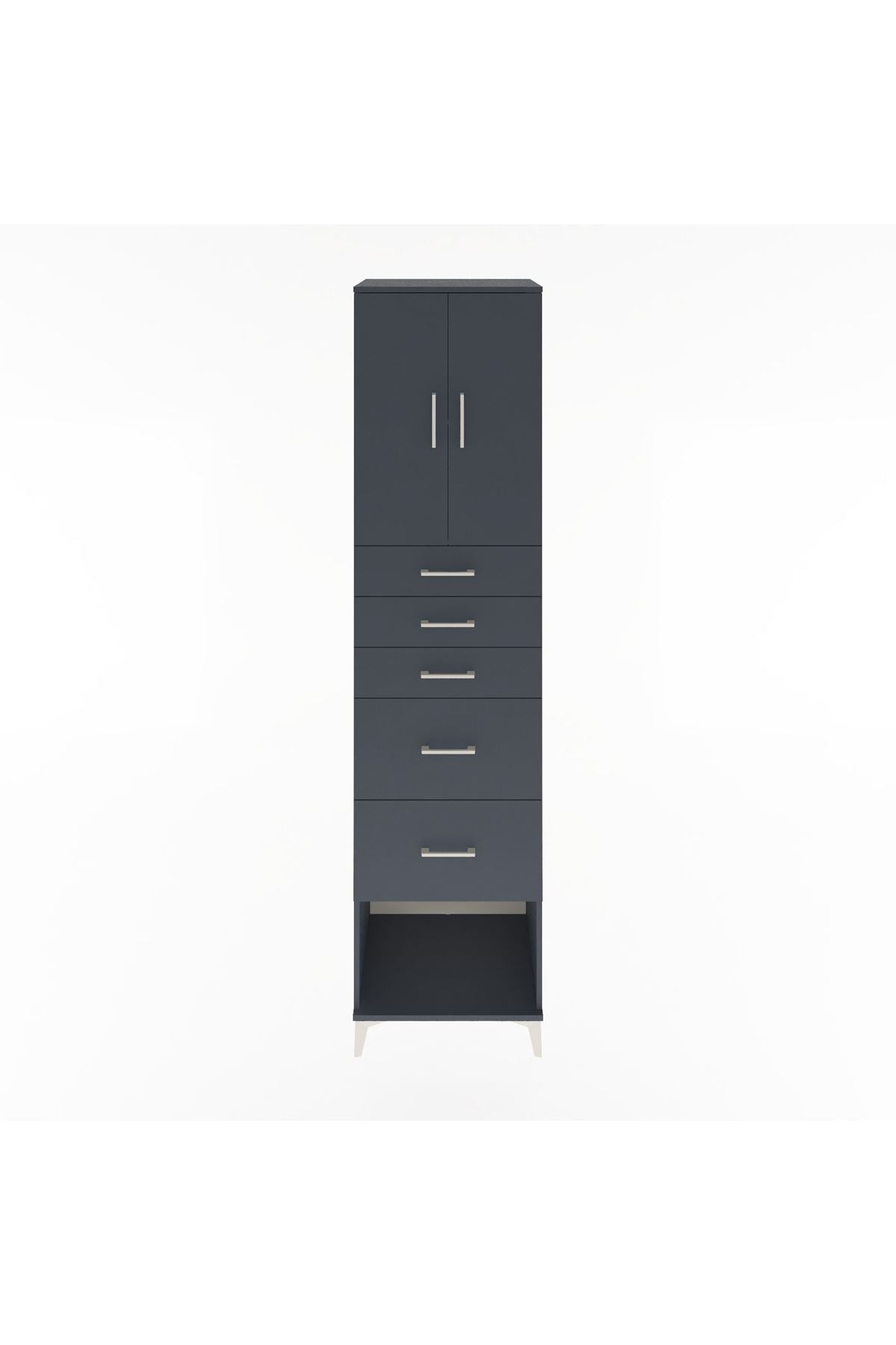 Hyperion Dolap 2 Raflı 5 Çekmeceli 2 Kapaklı 60x44x243 Antrasit-Antrasit