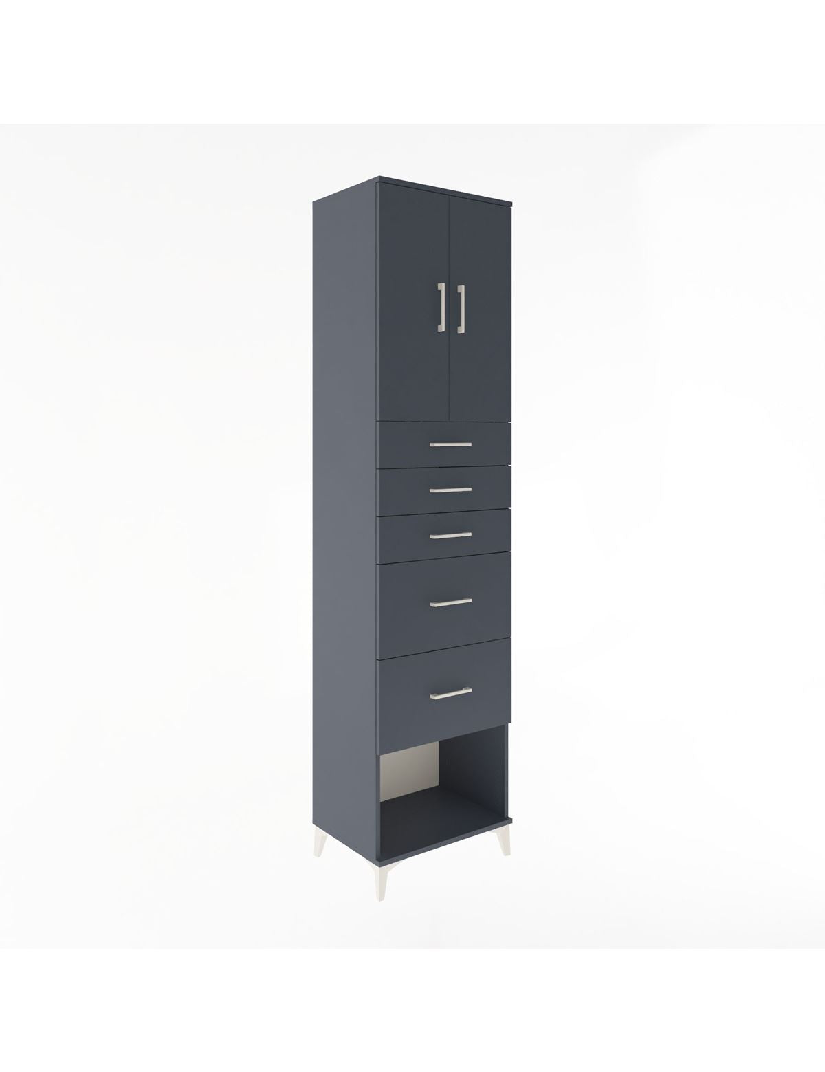 Hyperion Dolap 2 Raflı 5 Çekmeceli 2 Kapaklı 60x44x243 Antrasit-Antrasit