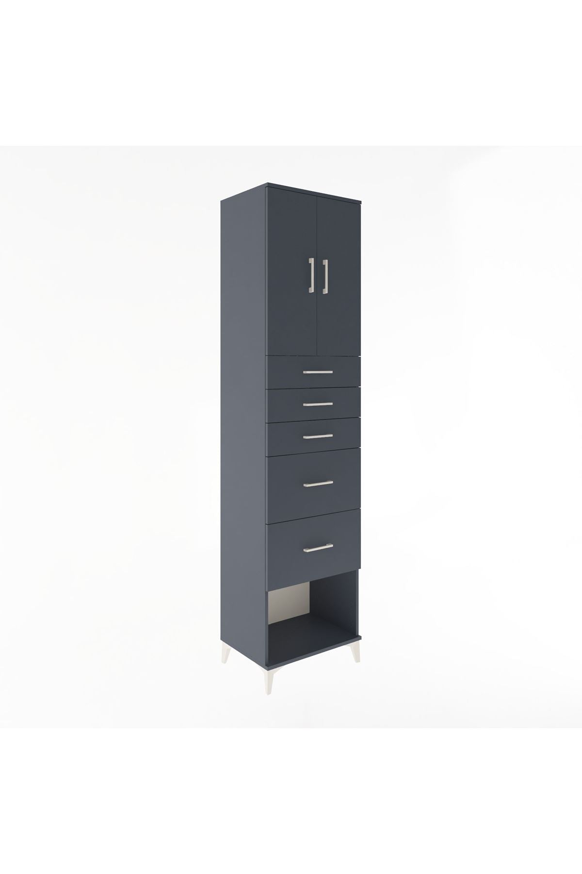 Hyperion Dolap 2 Raflı 5 Çekmeceli 2 Kapaklı 60x44x243 Antrasit-Antrasit