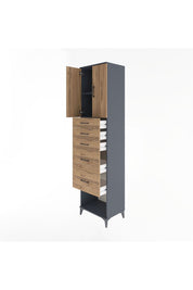 Hyperion Dolap 2 Raflı 5 Çekmeceli 2 Kapaklı 60x44x243 Antrasit-Çam