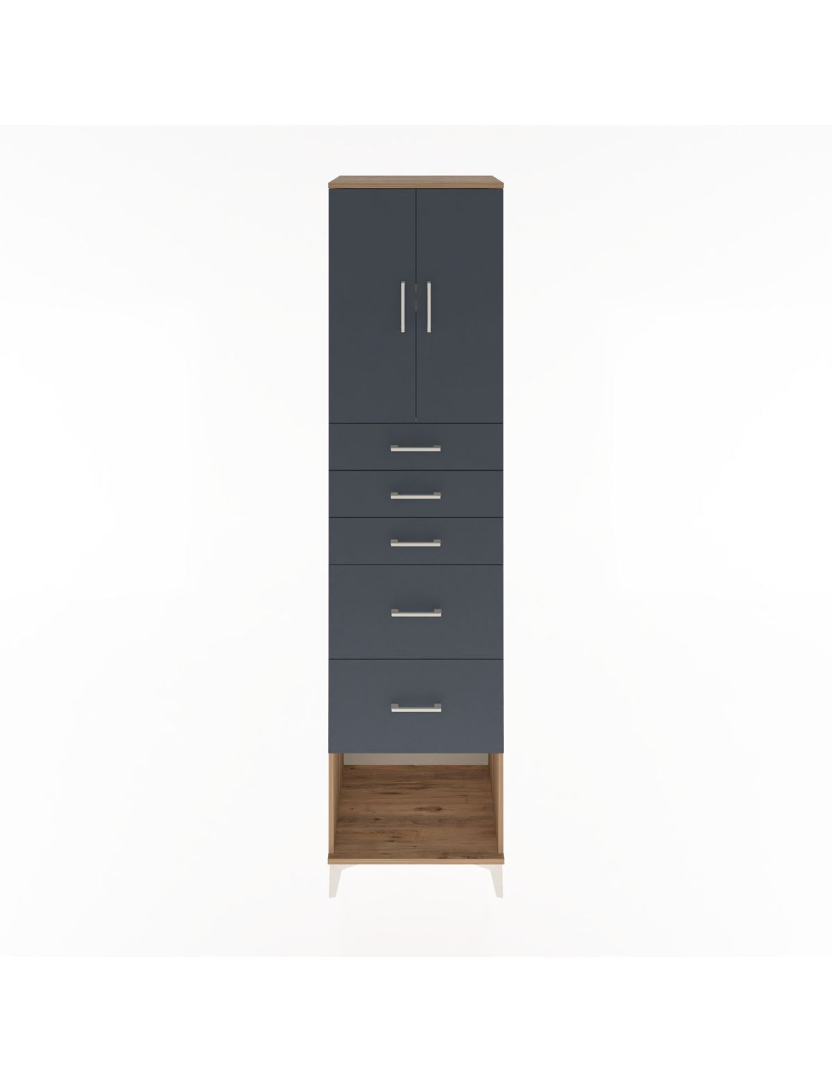 Hyperion Dolap 2 Raflı 5 Çekmeceli 2 Kapaklı 60x44x243 Çam-Antrasit