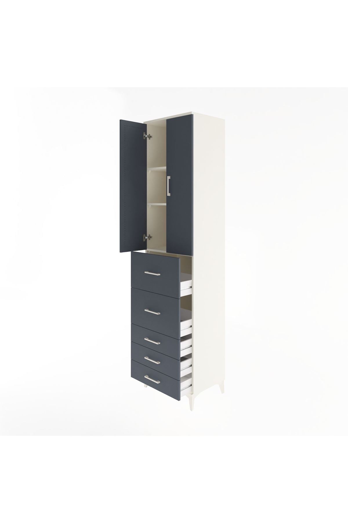 Hyperion Dolap 3 Raflı 5 Çekmeceli 2 Kapaklı 60x44x243 Aytaşı-Antrasit