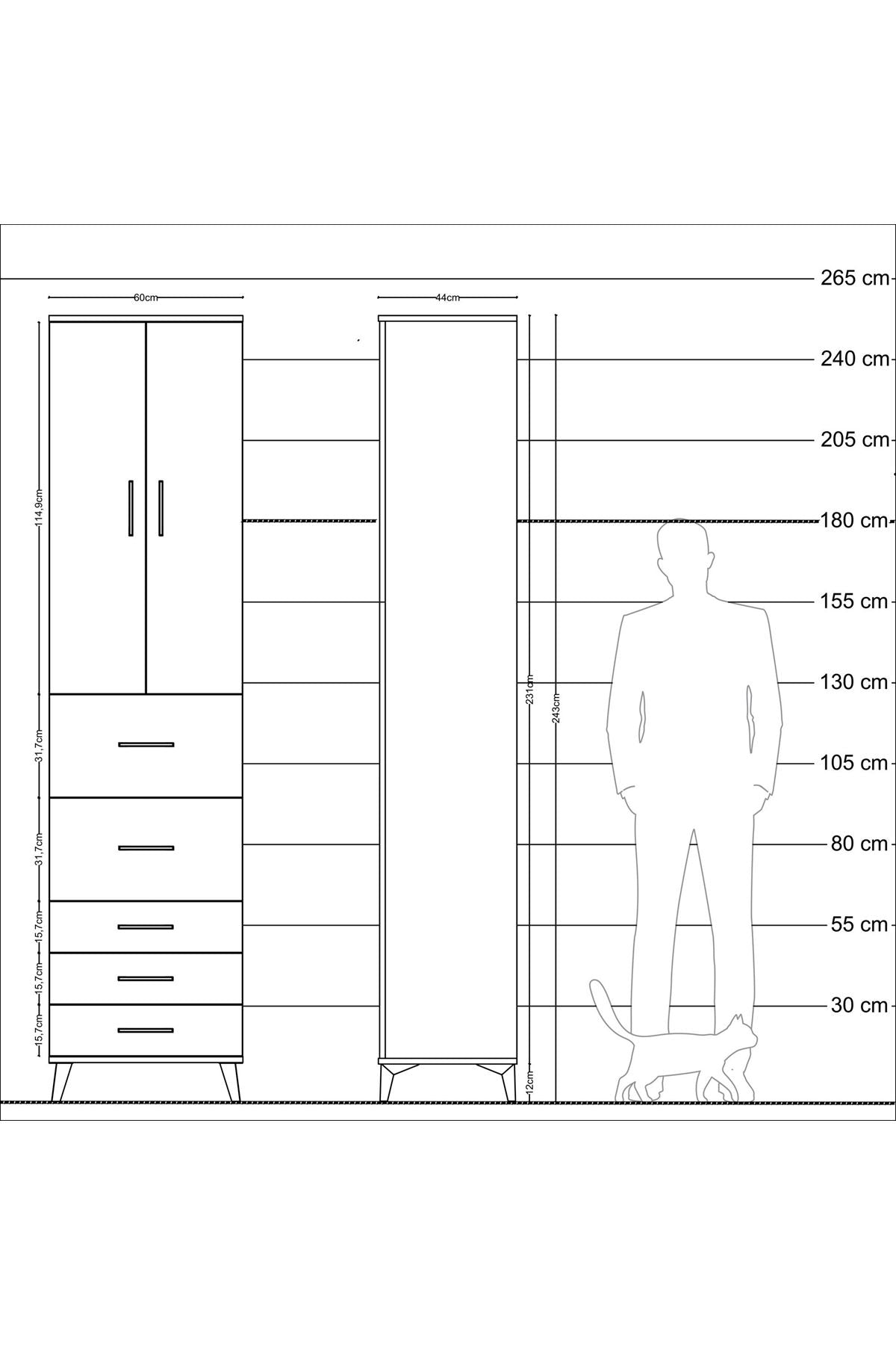 Hyperion Dolap 3 Raflı 5 Çekmeceli 2 Kapaklı 60x44x243 - S65M067V3B