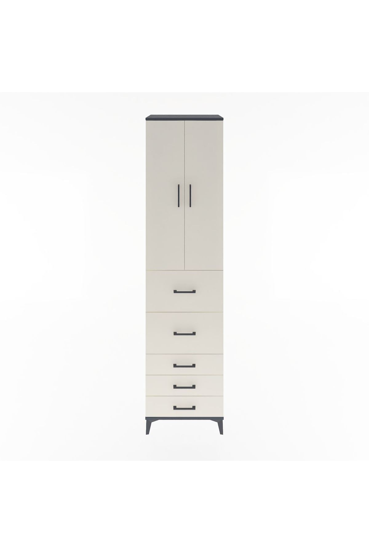 Hyperion Dolap 3 Raflı 5 Çekmeceli 2 Kapaklı 60x44x243 Antrasit-Aytaşı