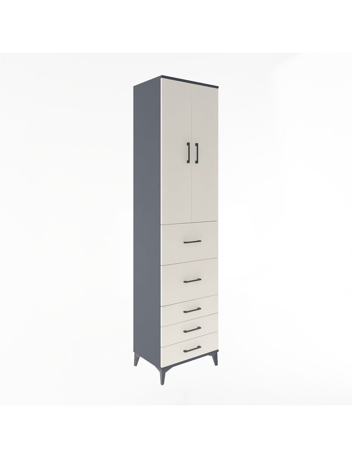 Hyperion Dolap 3 Raflı 5 Çekmeceli 2 Kapaklı 60x44x243 Antrasit-Aytaşı