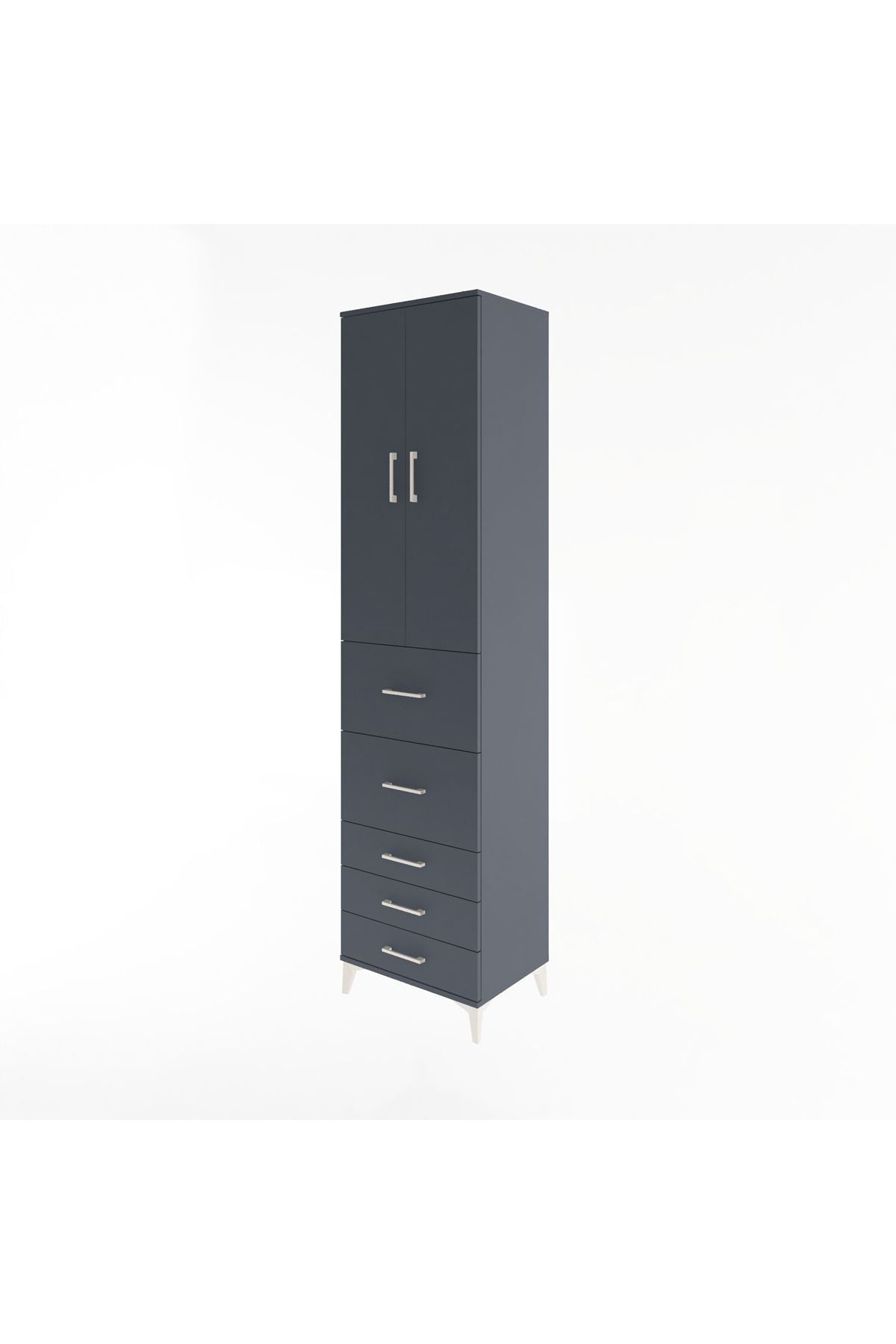 Hyperion Dolap 3 Raflı 5 Çekmeceli 2 Kapaklı 60x44x243 Antrasit-Antrasit